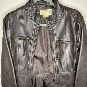 Michael Kors Brown Leather Jacket - Size Large: Elevate Your Style Game!